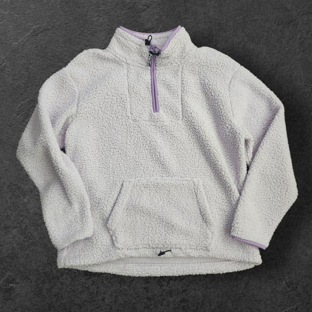 Victoria Secret PINK 1/4 Zip Sherpa Pullover Sweater Women's Sz L Lilac Fluffy